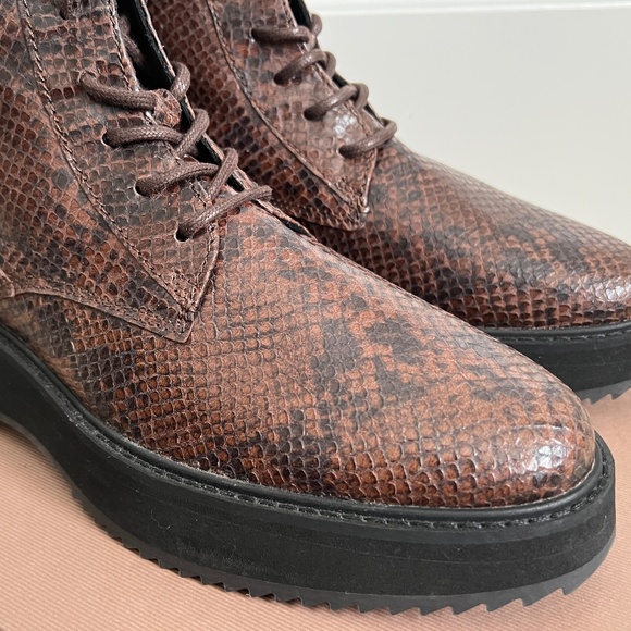 Rachel Comey Halt Brown Snake Print Embossed Leather Lace Up Combat Ankle Boots - Picture 6 of 14